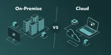 An isometric graphic comparing on-premise and cloud infrastructure on a teal background.
